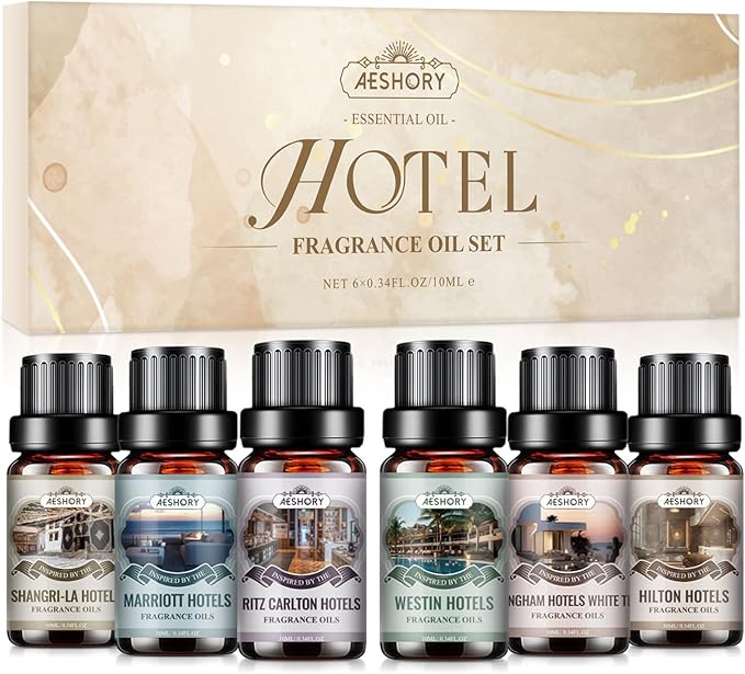 AESHORY 6 x 10ml Hotel Essential Oils Set, Premium Luxury Aroma Oil Scented Oil for Diffuser for Home, Humidifier, Candle Making, Air Freshening