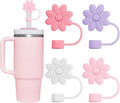 Silicone Straw Covers, 4 Pack, 10mm, Four Colors, Flower Designs, Reusable, Safe, Ideal for Stanley Cups and Modern Straws