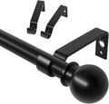 Curtain Poles, Black Curtain Pole for Eyelet Curtains 80 to 122 cm, Small Curtain Rod for Door with Brackets, 16mm Diameter Thin Metal Adjustable Curtain Pole