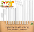 Glass Straws 20 Pack,Size 8.5''x10MM and 6''x10MM,Glass Straws Drinking,Eco Friendly Including 12 Straight and 4 Bent with 4 Brushes,Reusable Straw for Cocktail,Juice