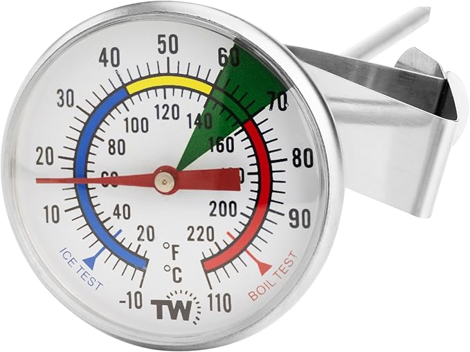 Milk Thermometer for Coffee with 175 mm Stainless Steel Probe and Clip Professional Barista Milk Temperature Probe Frothing Thermometer Coffee Machine Accessories
