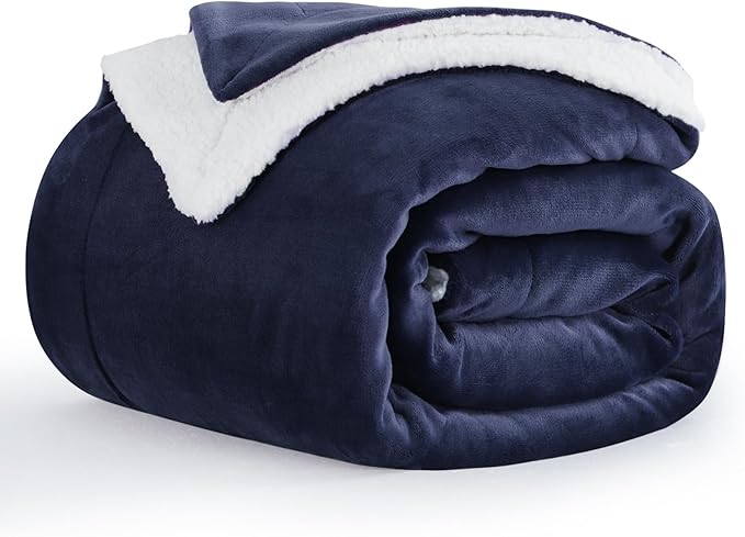 Aisbo Sherpa Fleece Blanket Navy Blue Throws - Thick Warm Soft Throw Blanket for Sofa Couch, 130x150cm Fluffy Microfiber Solid Blankets for Bed