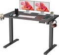 SANODESK QS+110 * 60 Electric Standing Desk ONE PIECE Height Adjustable Standing Desk With Memory Smart Panel Sit Stand Table With Hooks and Cupholder for Home Office （Black Frame+ Black Desktop）