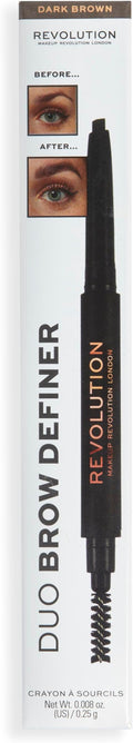 Makeup Revolution Duo Brow Definer Pencil, Add Definition, Includes Brush, Dark Brown