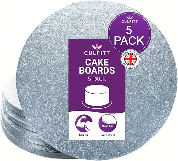 Culpitt Cake Board, Cake Drum, Silver Fern, 10 Inch (254mm) Round, 0.5 Inch (13mm) Thick, (Pack of 5 Boards)