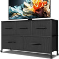 Chest of Drawers, Dresser for Bedroom with 5 Fabric Drawers, TV Stand with 4 Castors, Storage Organizer Unit for Living Room Kids Room (Black)