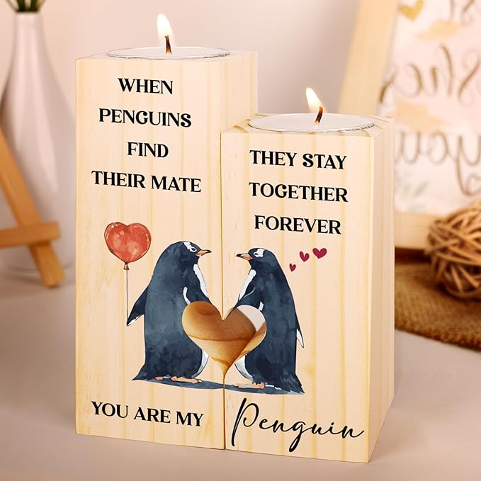 Valentines Day Gifts for Her Him, Anniversary Wedding Gifts for Her Girlfriend Wife Fiancee, Penguin Candle Holders, Romantic I Love You Gifts Anniversary Valentines Gifts for Her Wife Daughter Mum