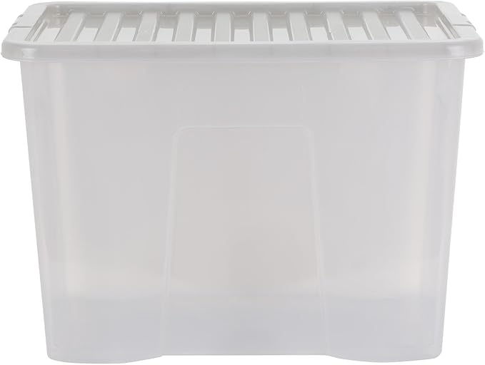 Wham Crystal 80 Liter Storage, Heavy Duty Plastic Storage Box With Lids Home Office Stackable Nestable, Large Storage Boxes With Lids 60 x 40 x 42 cm - Tint Grey (Pack of 3)