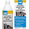 HG Kitchen Drain & Plug Unblocker, Natural, Heavy Duty, Kitchen Sink Unblocker & Cleaner for Pipes, Septic Tank Safe - 1 Litre