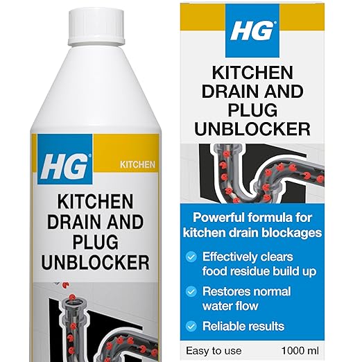 HG Kitchen Drain & Plug Unblocker, Natural, Heavy Duty, Kitchen Sink Unblocker & Cleaner for Pipes, Septic Tank Safe - 1 Litre