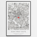 Our First Date Map Print - Romantic Anniversary Gift For Him or Her - Personalised & Unique Valentine's Day Gift
