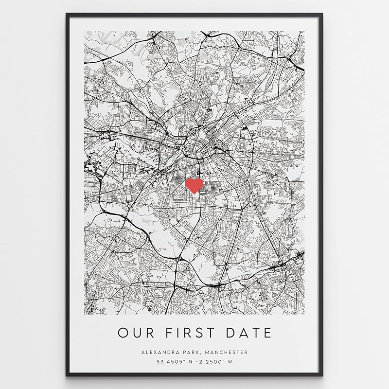 Our First Date Map Print - Romantic Anniversary Gift For Him or Her - Personalised & Unique Valentine's Day Gift