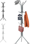 LKH Coat Rack Stand 170cm Steel Hat Stand Coat Stands with 12 Hooks – Clothes Hanger for Jackets, Hats, Scarves, Bags & Umbrellas Space Saving Design Non-Slip Feet-Grey