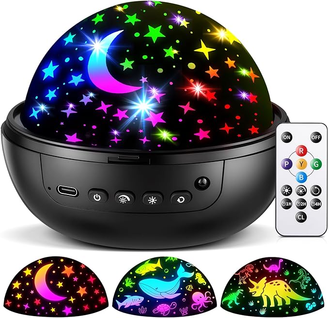 COOLNIGHT Night Light Projector for Bedroom, 93 Lighting & 3 Films Star Projector Plug in Night Light Kids, 360° Rotate & Timer & Dimmable Sensory Lights, Nursery Decor[Energy Class G]