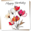 Happy Birthday Card - Floral Pink Design - Elegant Card for Women, Friend, Best Friend, Relative, Partner - Birthday Card for Nature or Flower Lover