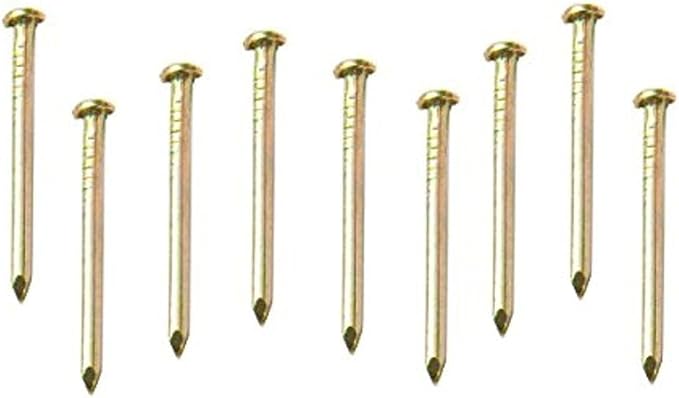 Merriway BH02287 (100 Pcs) EB Plain Head Hardened Picture Pin, Brass Plated - Pack of 100 Pieces