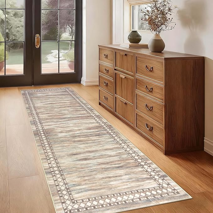 Hallway Runner Beige 65x240cm Extra Long Runner Rugs for Hallway Non Slip Low Pile Carpet Runners for Hallways Bedroom Doorway Kitchen Laundry Room
