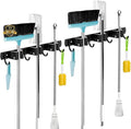 AceMining 3 Holders+4 Hooks 2 Pack Black Broom Holder Wall Mounted with Nails Installation, Heavy Duty Stainless Steel Mop Holder, Brush Mop and Broom Storage Self Adhesive