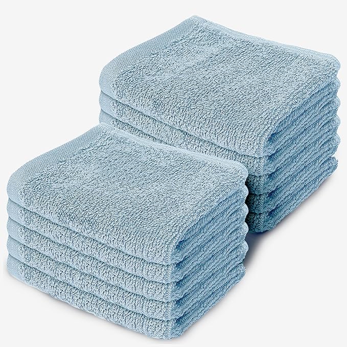 10 Pc Face Flannels Pack – 500 GSM 100% Egyptian Cotton Towel Set - Quick Dry and Absorbent Wash Cloth - Easy Drying Kitchen and Bath Flannel for Home Spa & Professional Use (Skyblue 30x30 CM)
