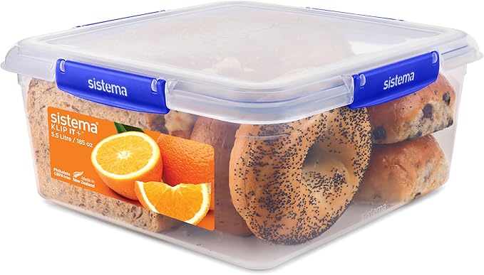 Sistema KLIP IT PLUS Food Storage Container | 5.5 L Square | Airtight, Stackable & Nestable Meal Prep Container with Lid | School Lunch Box | BPA-Free | 1 Count[Energy Class A+++]