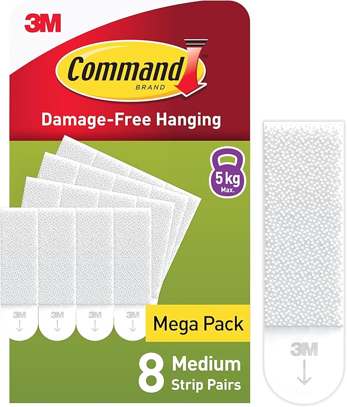 Command Medium Picture Hanging Strips, Value Pack - 8 Pairs (16 Strips) Adhesive Strips, White - for Pictures, Frames, Mirrors, Wall décor - Damage Free Hanging