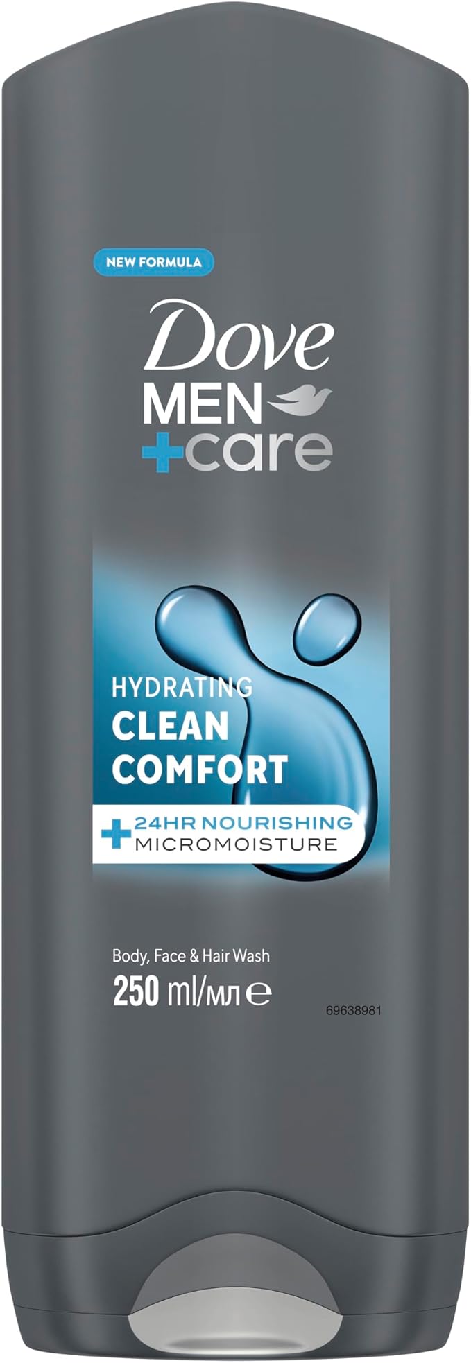 Dove Men+Care Hydrating Clean Comfort Men's 3-in-1 Hair, Face and Body Wash Body Cleanser Shower Gel with 24 hour nourishing MicroMoisture technology for relaxed and re-energised skin 250 ml