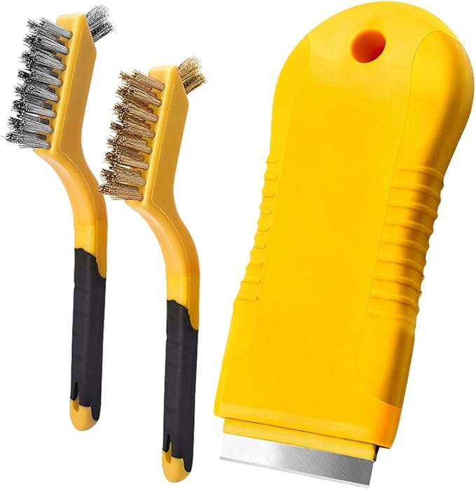 Oven tool non scratch,Hob Stove Glass Cleaner Oven Cleaning Kit,Home Gadgets with 15 Spare Replacement and 2 stainless brushes for Ceramic Hobs, Glass Doors, Windows