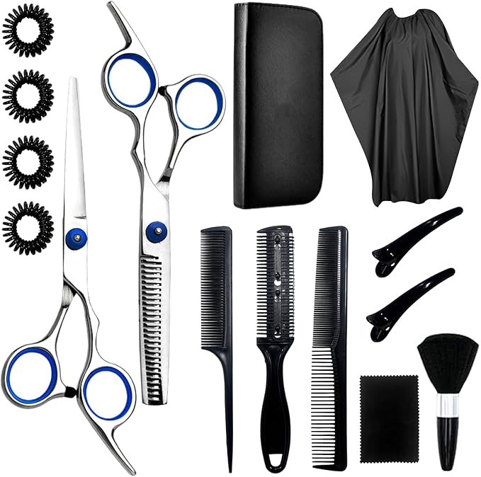 15PCS Professional Orgasm Hairdressing Scissors Set with Protective Case,Stainless Steel Thinning Scissor Hairdressing,Sharp Barber Hair Cutting Scissors for Men & Women