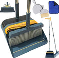 FLOORINGTON Dustpan and Brush Sets Long Broom Long Handled Dustpan & Brush Set Sweeping Brush Household Dust Pan with Soft Brush for Indoor Free Mini Dustpan Brush Set & Cleaning Cloth (GREY & YELLOW)