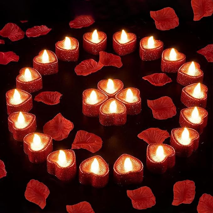 24pcs Bright Romantic Heart LED Candle Kit - Romantic Decorations,Valentine's Day Deco,Flameless Romantic Love LED Tealight Candle for Valentine's Day Anniversary Wedding Table Birthday Party Decor