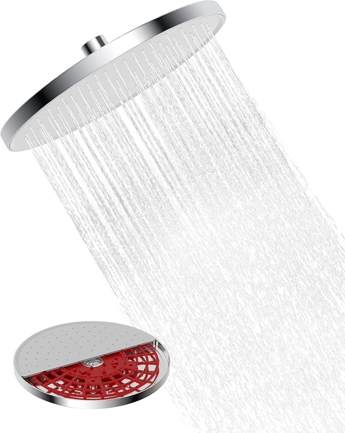 Hibbent Self-Cleaning Rainfall Shower Heads, Fixed Rainfall Shower Head 10 Inch, Round Powerful High Pressure Overhead Shower Head with self-Cleaning Mechanism, White