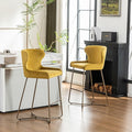 Modern Velvet Bar Stools Set of 2, 70cm Seat Height Barstools with Quilted Backrest, Gold Metal Legs and Footrest, Stools for Kitchen Island, Breakfast Counter, Home Bar, Mustard Yellow