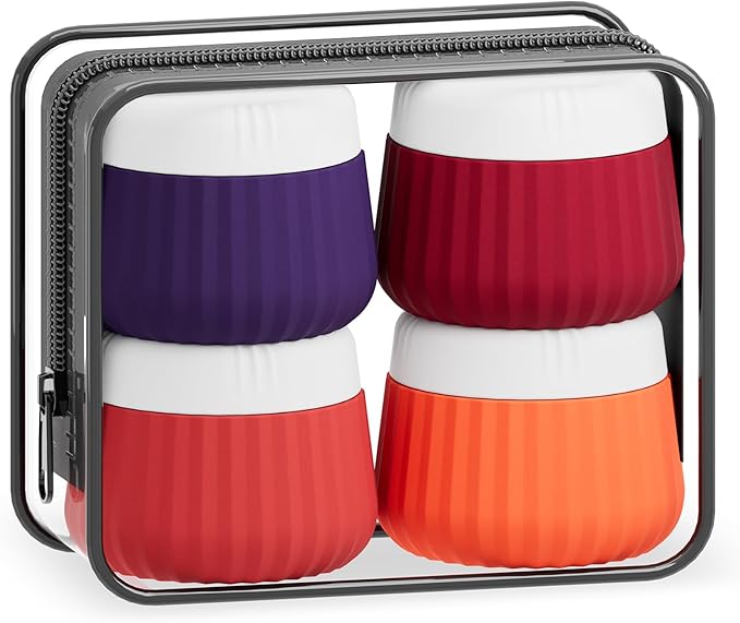 Travel Containers for Toiletries 4 Pack, TSA Approved Travel Size Toiletries, Portable Size Containers, With Clear Bag Leak Proof Silicone Jars, Essentials Creams Jars Carrying Small Items