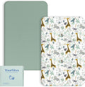 Yoofoss Cot Bed Sheets 140 x 70 cm Fitted Super Soft and Breathable Cot Bed Sheets Cozy Baby Cot Sheets 2 Pack Green Giraffes