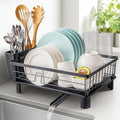 Dish Drainer Rack, Dish Drying Rack, Dish Rack, Dish Racks with Drain Board, Kitchen Accessories, Draining Board Rack, with Cutlery Holder, Over Sink Stainless Steel, 29 x 38cm, Black