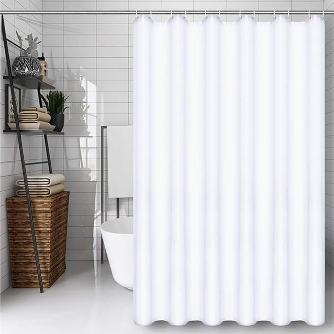 White Shower Curtain, Mould Proof and Mildew Resistant Washable Polyester Bathroom Curtains w/12pcs Hooks (71x71inch,180x180cm)