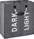 DOKEHOM 80L Large Collapsible Washing Laundry Basket Bag with 2 Sections for Bedroom, Fabric (Dark Grey)
