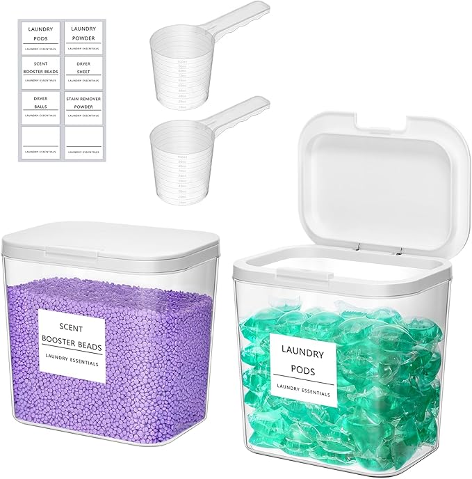 Lifewit 2 Pack Laundry Pods Container with Labels, Scoops and Pop-up Lid, Detergent/Powder/Capsule/Pot/Washing Tablets Storage Holder for Laundry, Bathroom, Kitchen Organisation,0.72gal