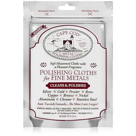 Cape Cod Metal Polishing Cloths – Reusable Anti-Tarnish Cleaning Wipes for Fine Metals, Watches & Jewellery – Restores Shine on Silver, Gold, Brass, Copper & Stainless Steel – Vanilla Scent