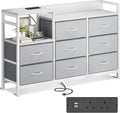 ODK Chest of Drawers Bedroom, Contains 2 USB & 2 AC Ports Sockets, Storage Dresser with 8 Fabric Drawers Suitable for Bedrooms, Living Rooms, Light Grey