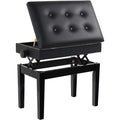Piano Stool with Storage â€“ Adjustable 45-52 cm, 3 cm Thick British Standard Flame-Retardant PU Leather Cushioned Seat, Black Wood Bench