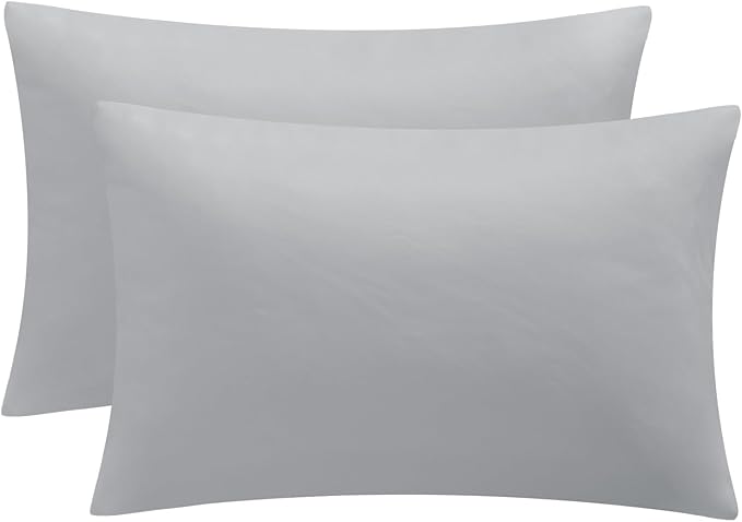 Aisbo Grey Pillow Cases 2 Pack - Light Grey Plain Standard Pillowcases Set of 2, Soft Microfiber Pillow Cover with Envelope Closure 50x75 cm
