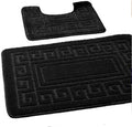 EDS Luxury 2 Piece Greek Bath Mat Set Non Slip Ultra Soft Bathroom Mats Water Absorbent Bath Mats Machine Washable Rug Toilet Mat for Bathroom Floor (Black)
