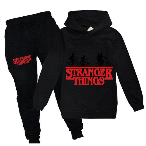 (Black, 11-12 Years) 9-14 Years Kids Stranger Things Tracksuit Sports Hoodie   Sweat Pants Set