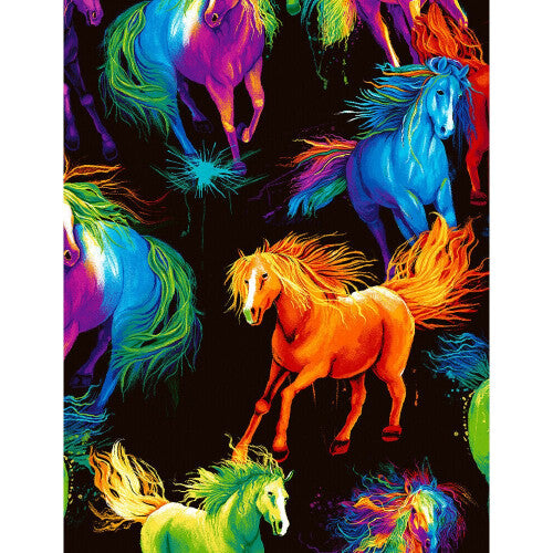 Fat Quarter Lightning Painted Ponies Cotton Quilting Fabric Equine Horse