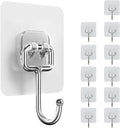 12Pcs Heavy Duty Adhesive Hooks, 25kg Max Load Nail-Free Waterproof Sticky Wall Hooks for Bathroom Kitchen Home Office