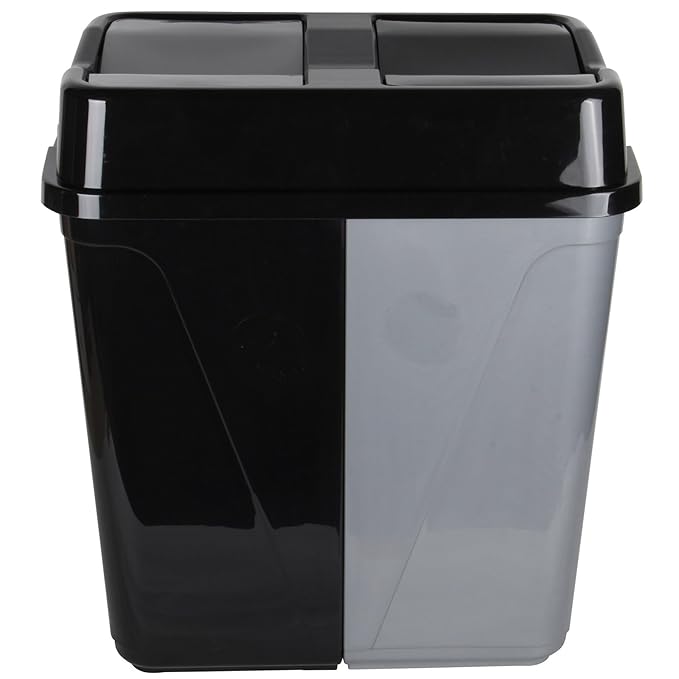 Double Rubbish Waste Separation Bin Recycling. Dual Compartment 100L (2 x 50 L) (Black-Grey)