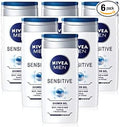 X6 Mens Nivea Body Wash Sensitive Shower Gel – Body Face and Hair 250 ml Alcohol Free…