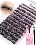 Wispy Individual Eyelashes Kit Natural Cluster Lashes Kit CD Curl Lash Clusters 8-16mm Eyelash Clusters 144pcs Lashes Individual Cluster Kit Lash Clusters with Bond and Glue by Vanssymunlin