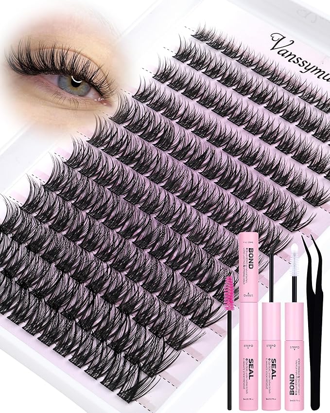 Wispy Individual Eyelashes Kit Natural Cluster Lashes Kit CD Curl Lash Clusters 8-16mm Eyelash Clusters 144pcs Lashes Individual Cluster Kit Lash Clusters with Bond and Glue by Vanssymunlin